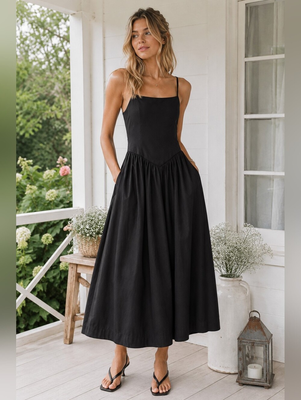 Camila Coelho Black Spaghetti-Strap Maxi Dress